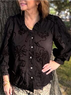 JODIFIL Top Black Embroidered NWT